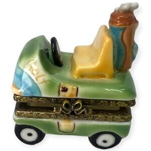 Herco Golf Cart Vehicles Trinket Pill Box Porcelain Vintage Miniature Decor